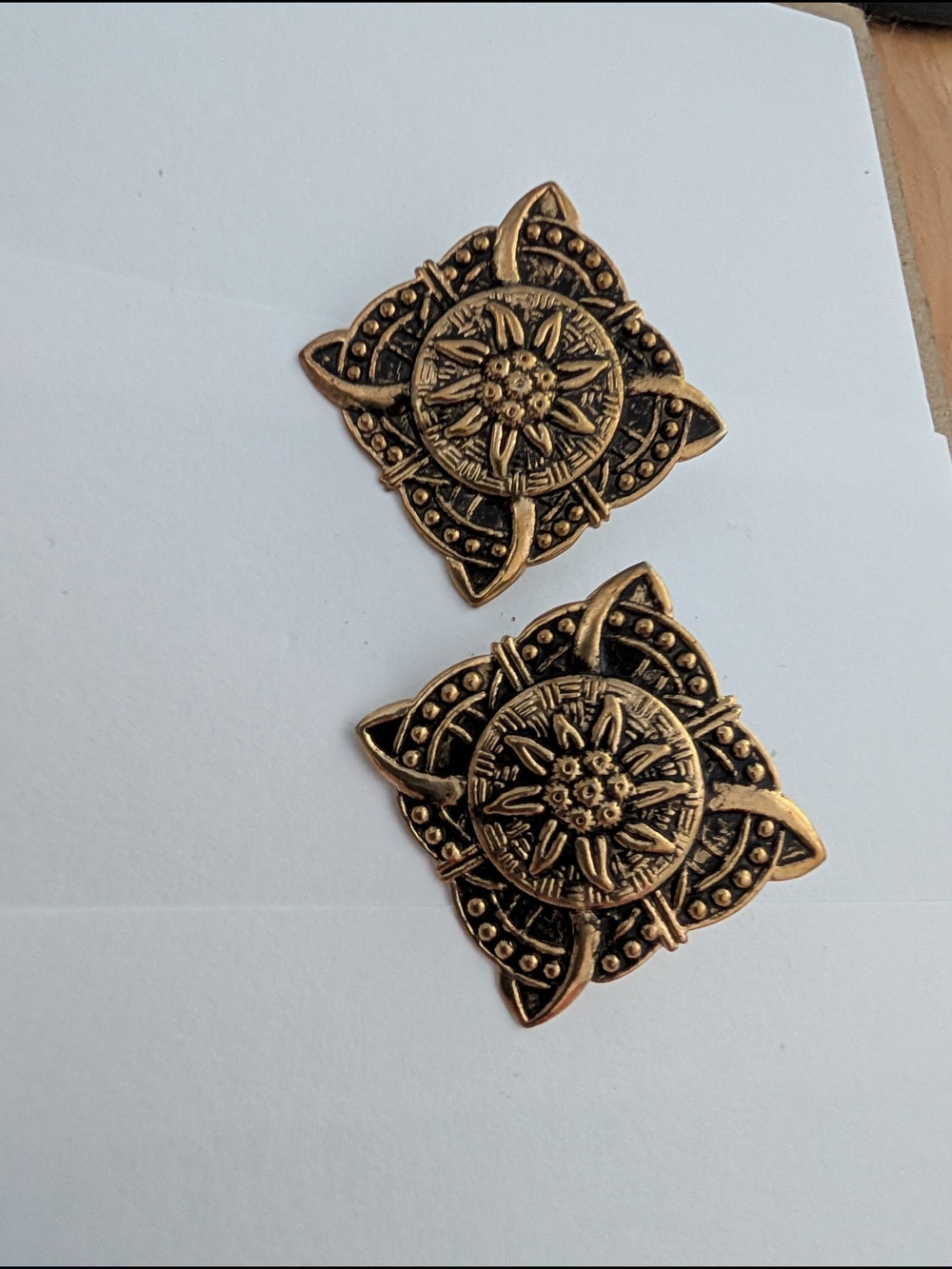 Antique-Style Brass Floral Medallion Earrings (Pair)